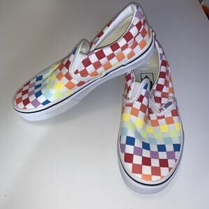Vans Slip-On Rainbow Checkerboard Sneakers Youth 1.5 New